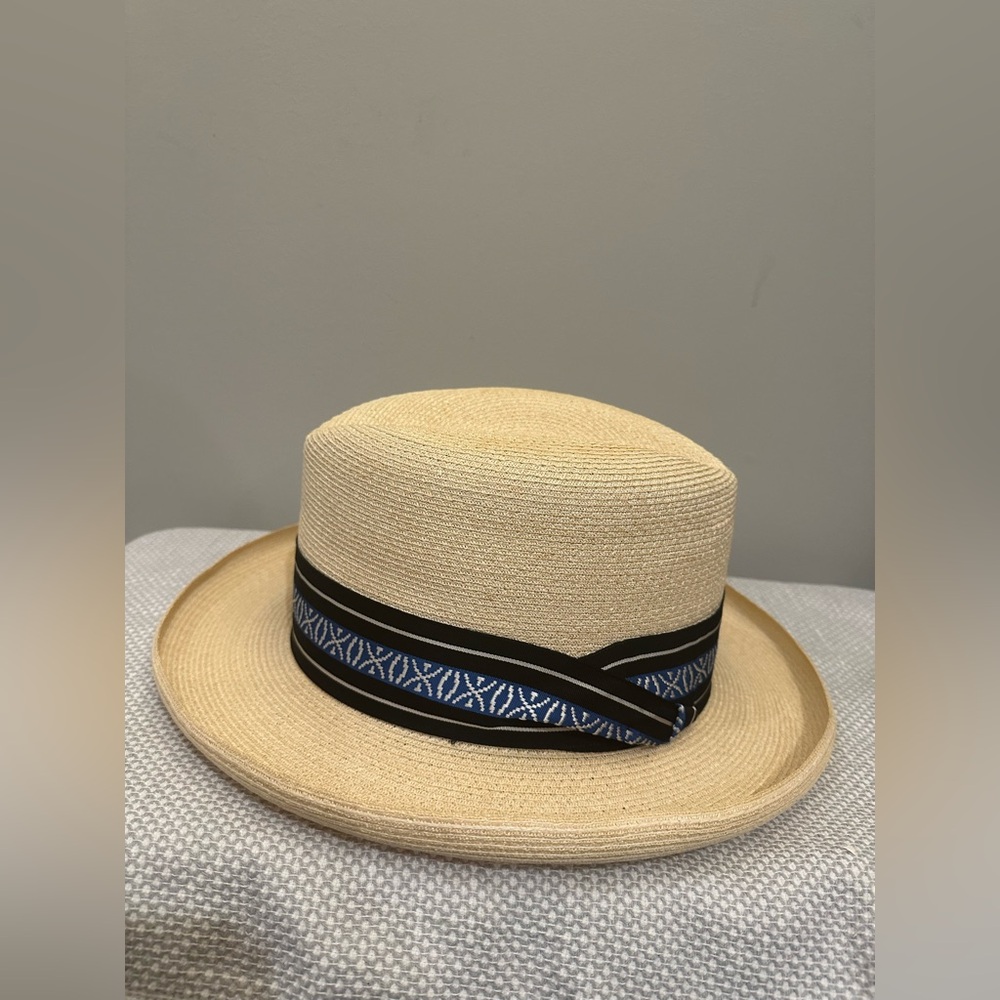 Vintage DOBBS Fifth Avenue El Dorado Straw Fedora HAT Boater Pork Pie Natural